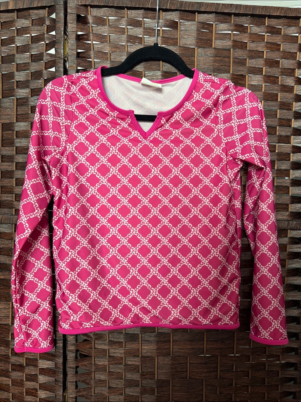Girls 14 Crazy 8 Rash Guard Sun Shirt EUC bright PINK geometric print